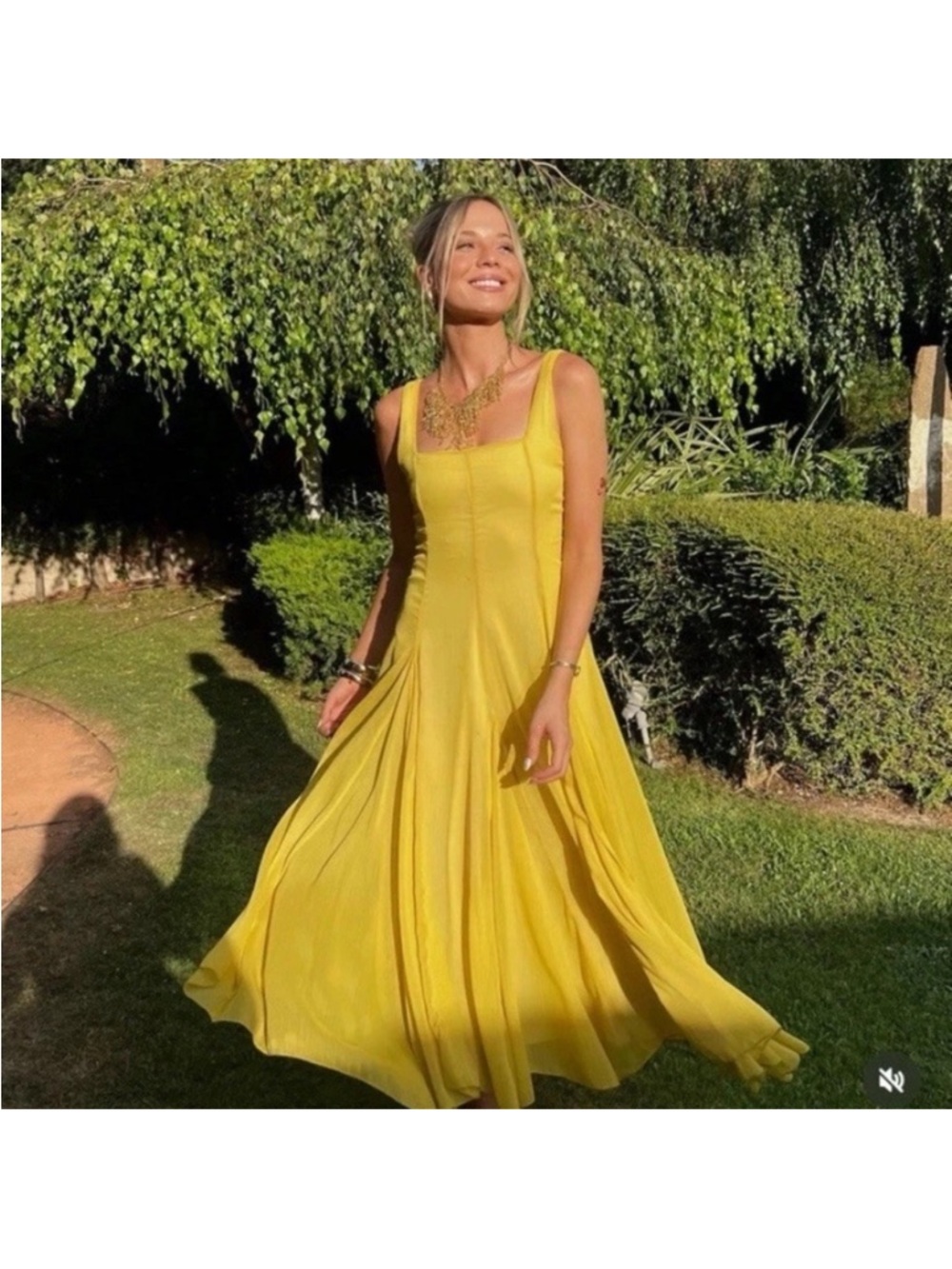 Zara Yellow Sleeveless A-Line Midi Dress